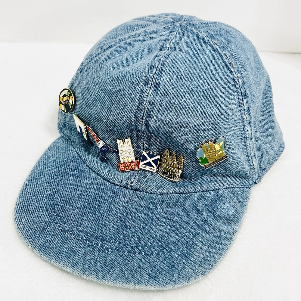 Europe Pins Denim Hat Cap Stretch Flex One‎ Size France Ireland Scotland England